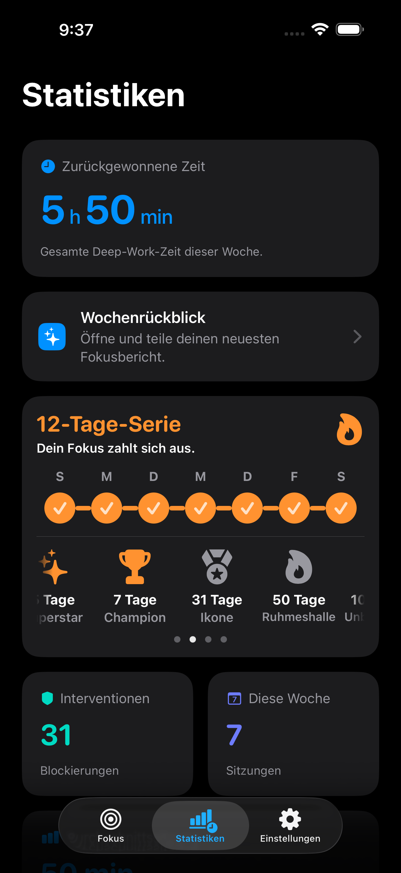 Insights zu Fokus-Sitzungen in Zone