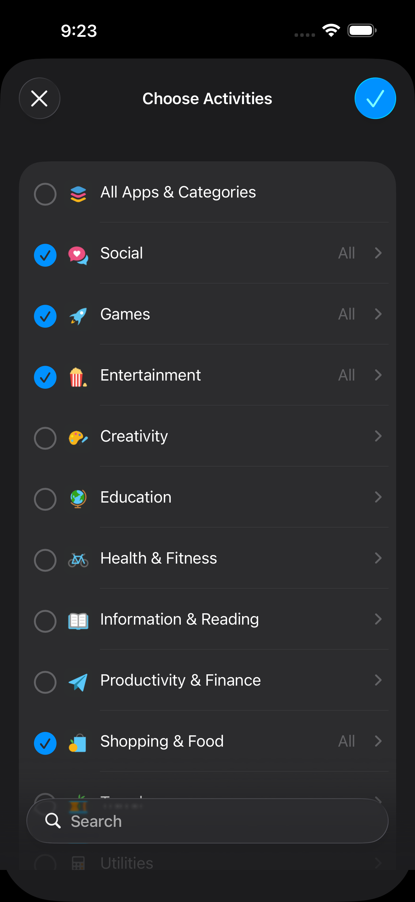 Selecting apps to block in Zone