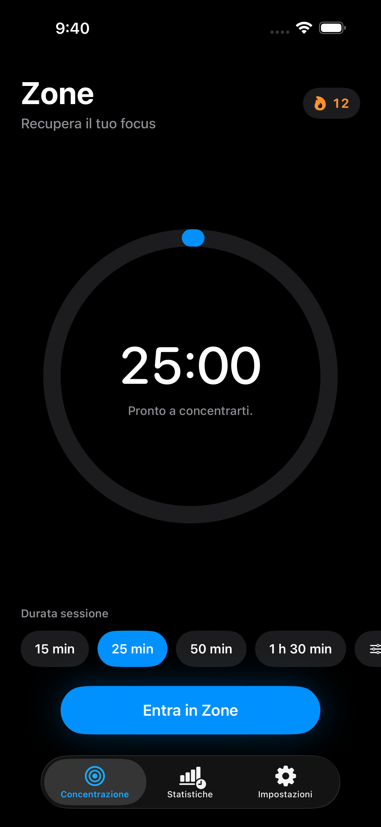 Timer di concentrazione Zone su un iPhone