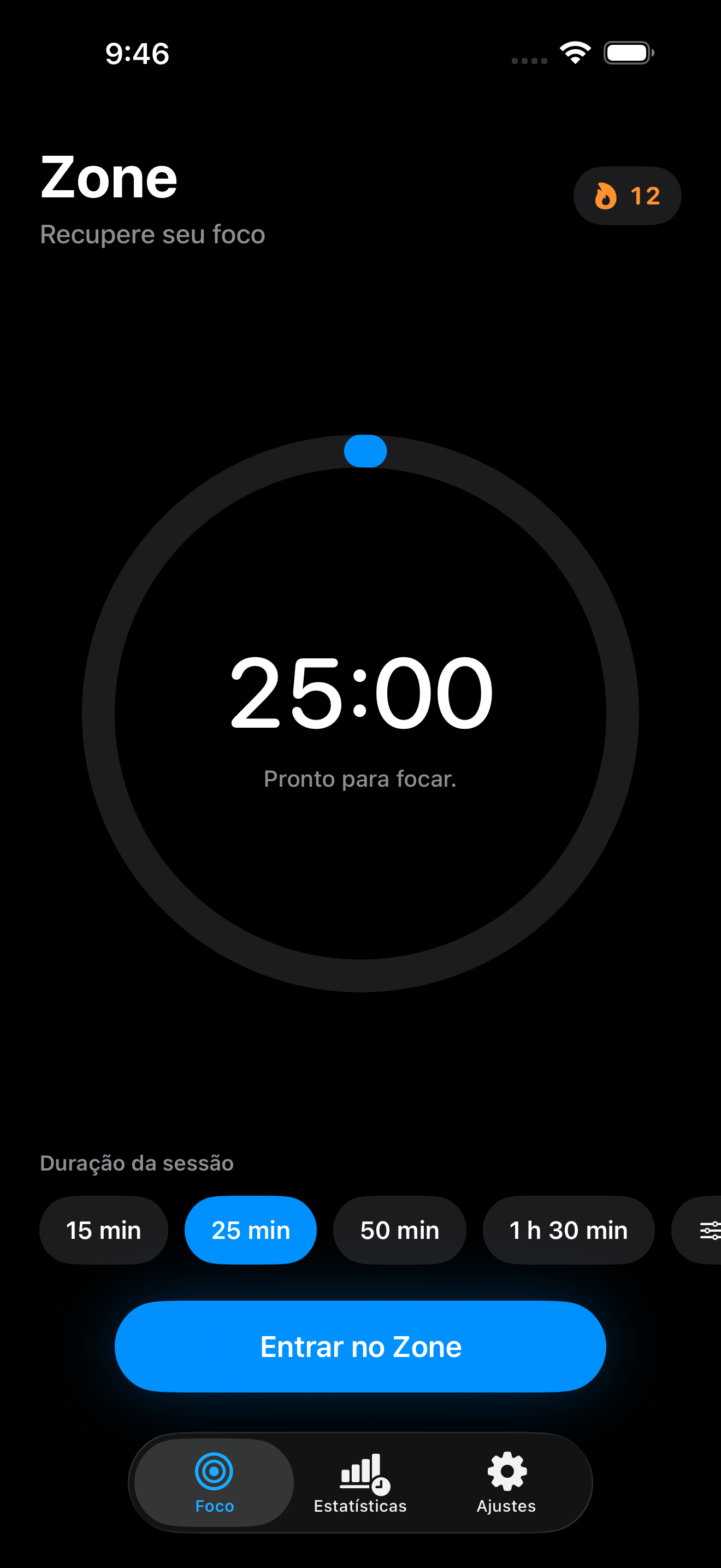 Timer de foco do Zone em um iPhone